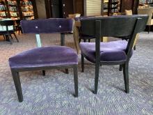 (2) 26"�W x 22"�D x 33"�H Purple Fabric Cushion Seats & Backs Wood Frame Chairs