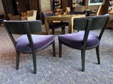 (2) 26"�W x 22"�D x 33"�H Purple Fabric Cushion Seats & Backs Wood Frame Chairs