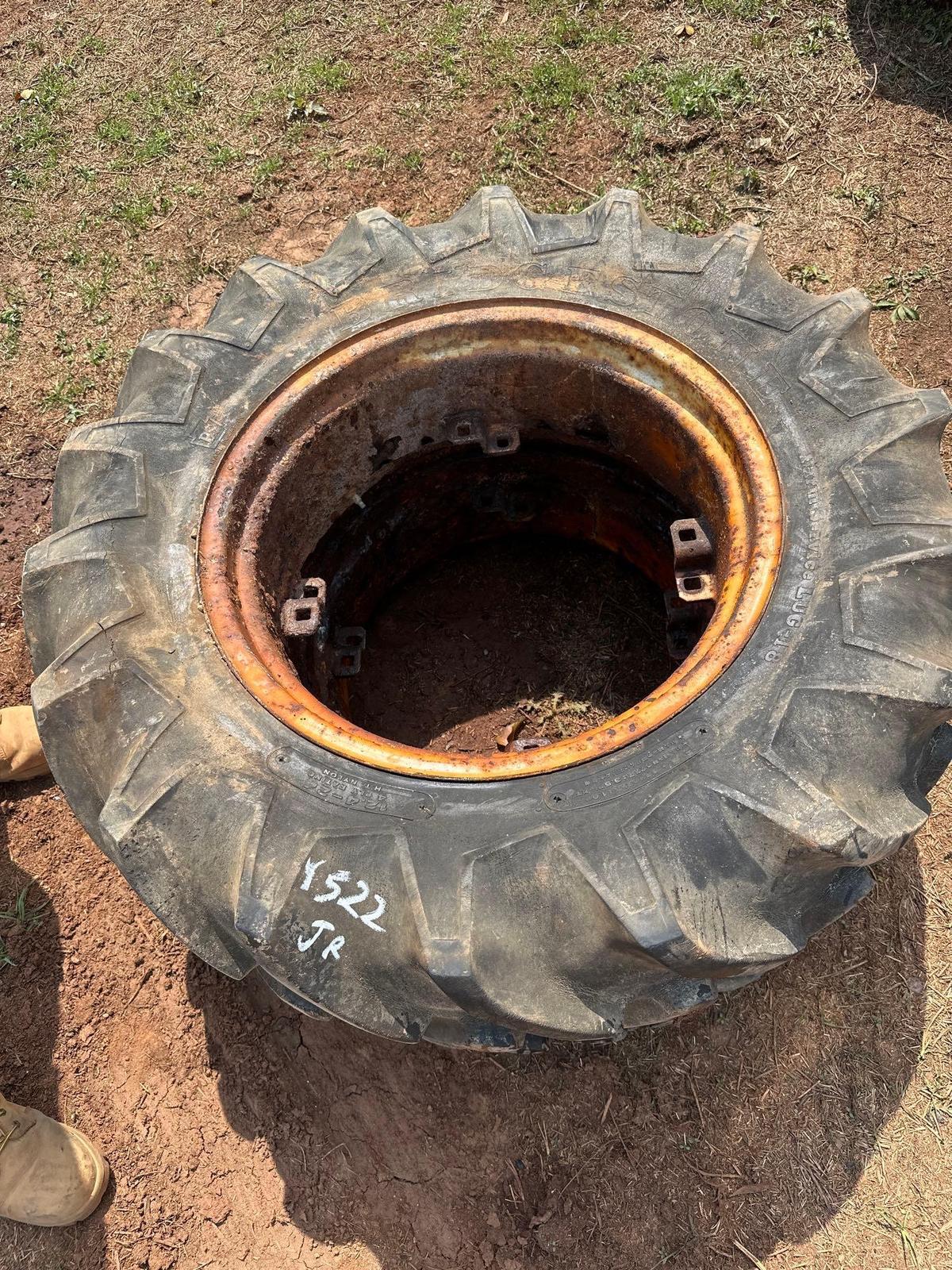 Qty (2) Bridgestone Farm Tractor 12.4-24 4 Ply Tractor Tires With Rims