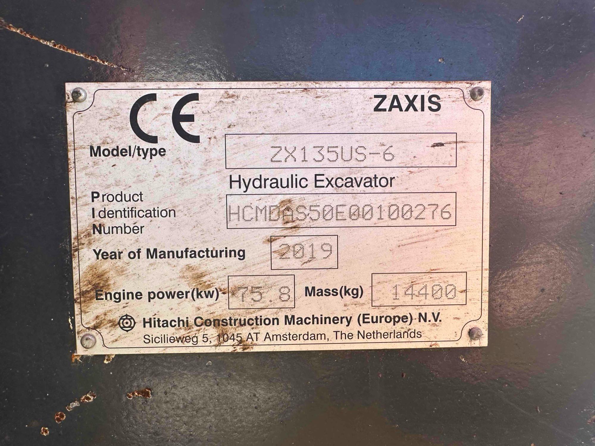 2019 HITACHI ZX135US-6 HYDRAULIC EXCAVATOR