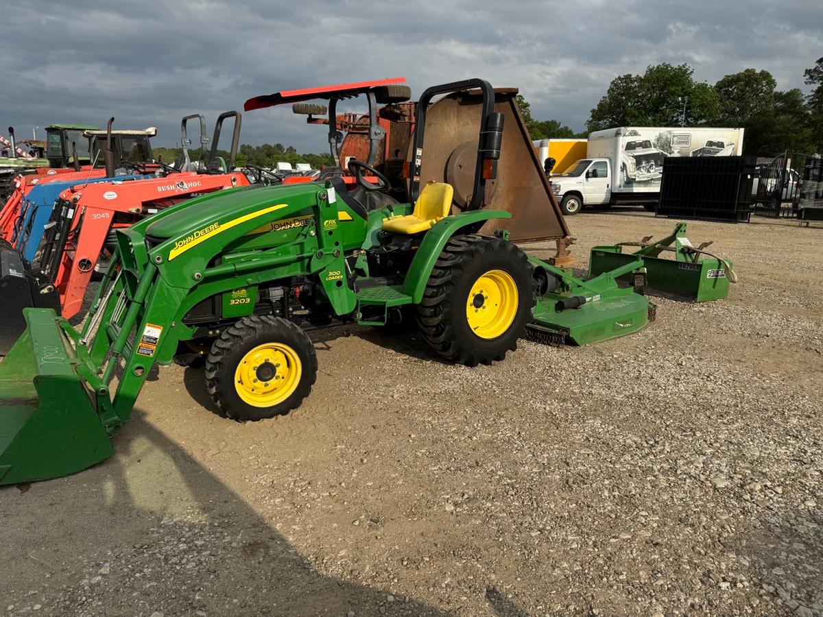 JOHN DEERE 3203 TRACTOR W/ ROTARY CUTTER & BOX BLADE