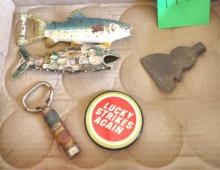 BOTTLE OPENERS, LUCKY STRIKE PINBACK, ETC.