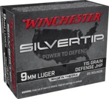 Winchester Ammo W9MMST Silvertip 9mm Luger 115 gr Silvertip Jacket Hollow Point 20 Per Box