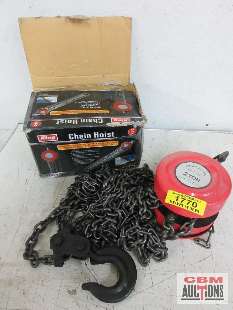 King 0795-023 Heavy Duty 1/4" 2 Ton Chain Hoist w/ Steel Housing...