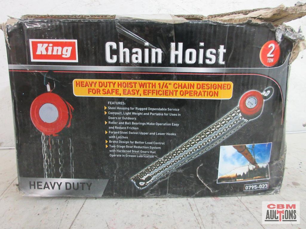 King 0795-023 Heavy Duty 1/4" 2 Ton Chain Hoist w/ Steel Housing