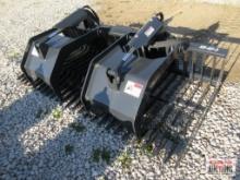 Stout HD-82-3 82", 3" Tine Spacing, Open Side Skid Steer Brush & Rock Grapple, Hoses & Couplers