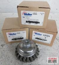 Weiler 13151 3-1/2" Single Row Wire Cup Brush .023 Wire, M10 x 1.50 (SRA-3) - Set of 3