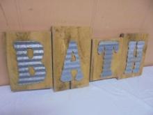 Large Wooden and Galvanized Metal Bath Sign
