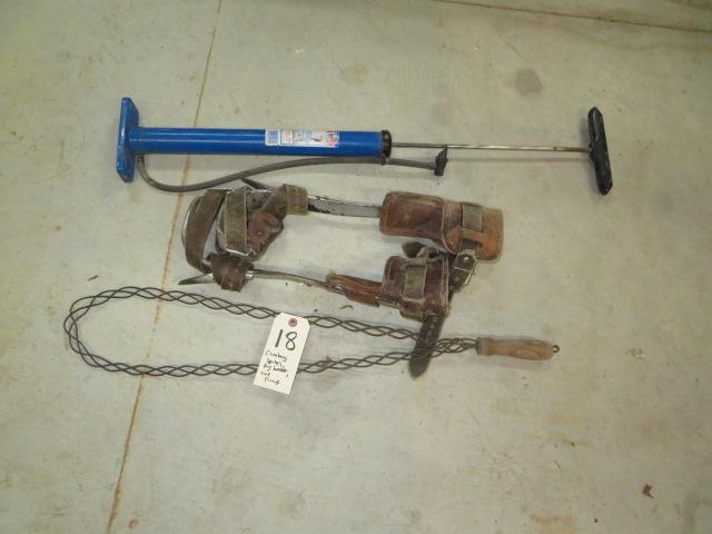 Climbing Spikes, Tire Pump, Rug Beater