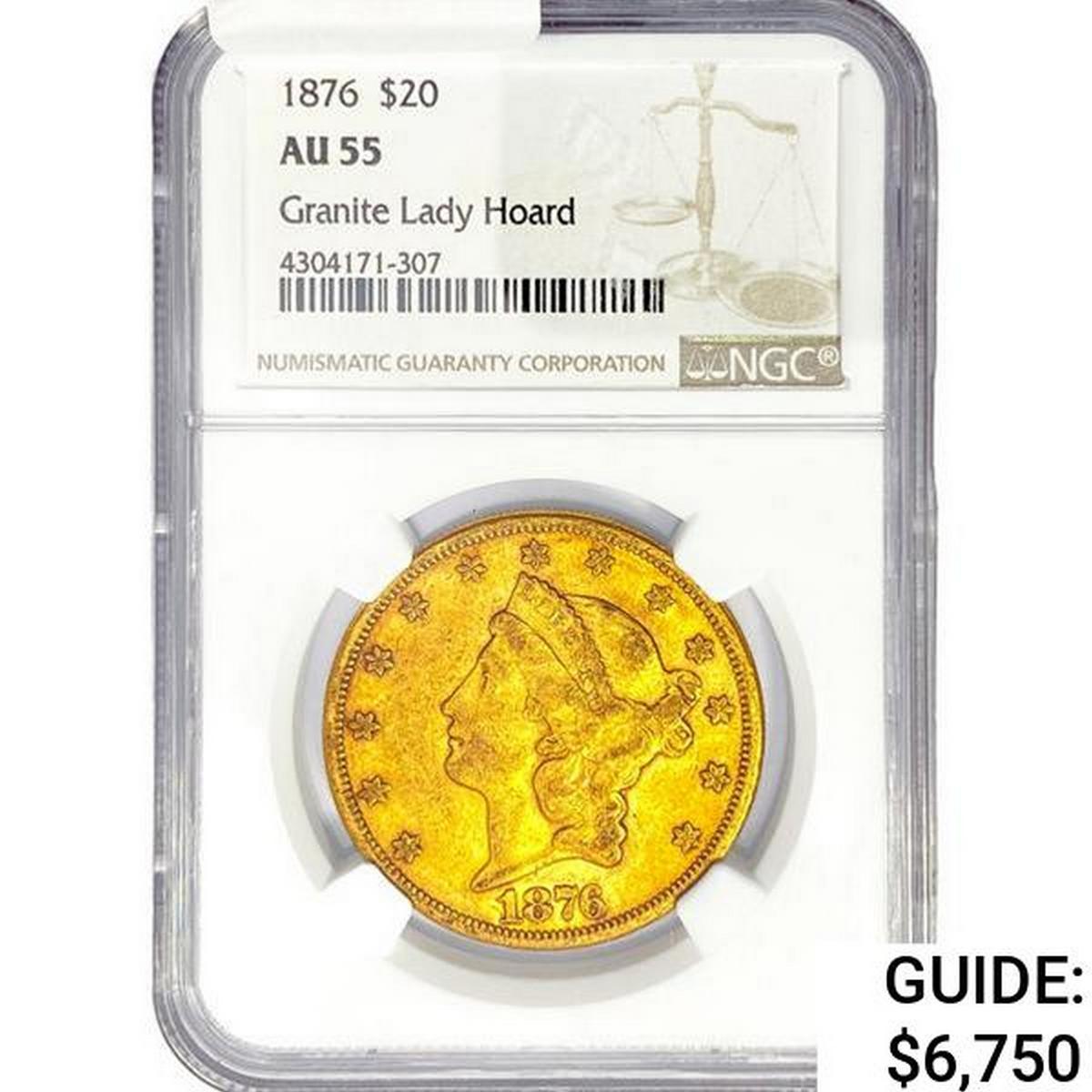 1876 $20 Gold Double Eagle NGC AU55 Granite Lady H