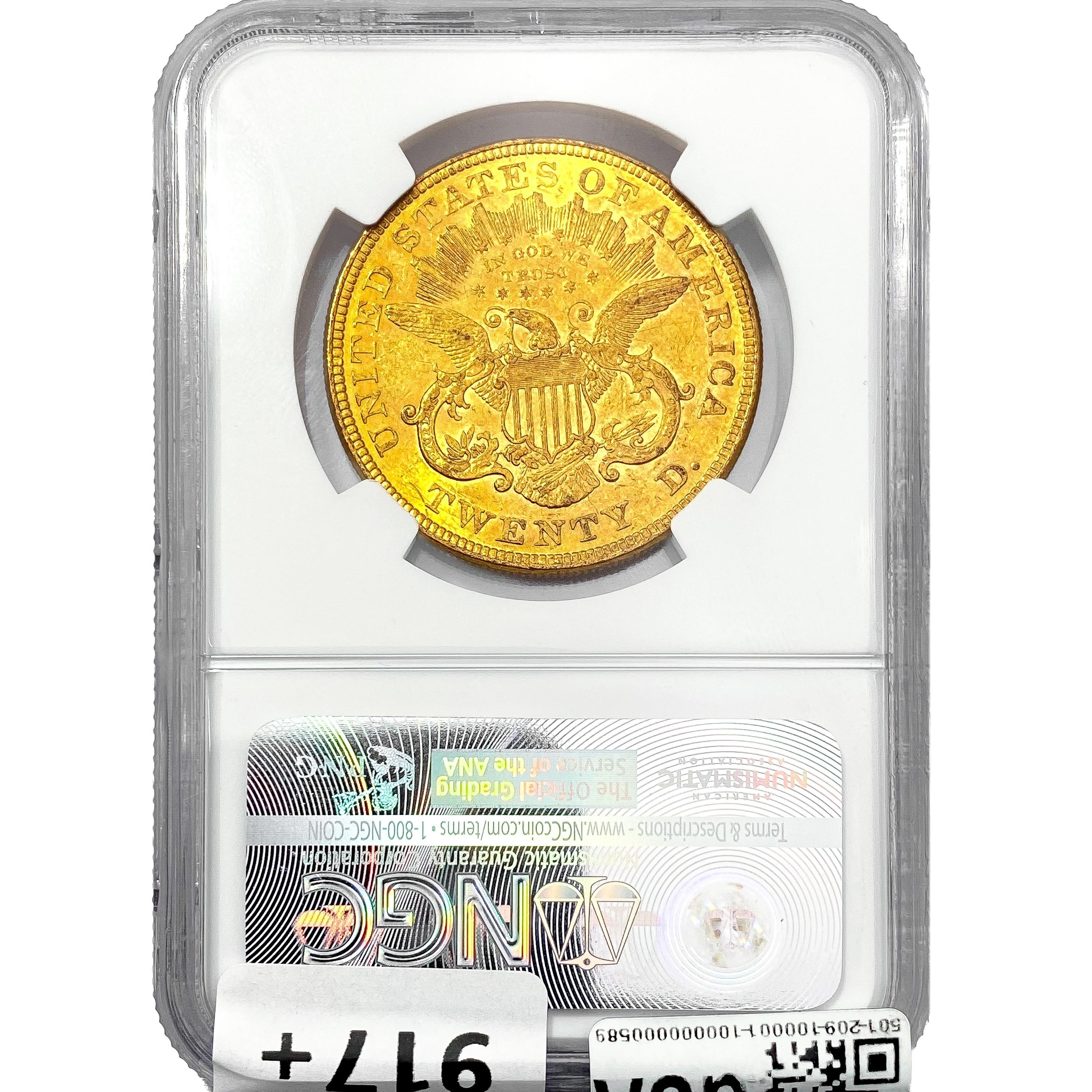 1876 $20 Gold Double Eagle NGC AU55 Granite Lady H