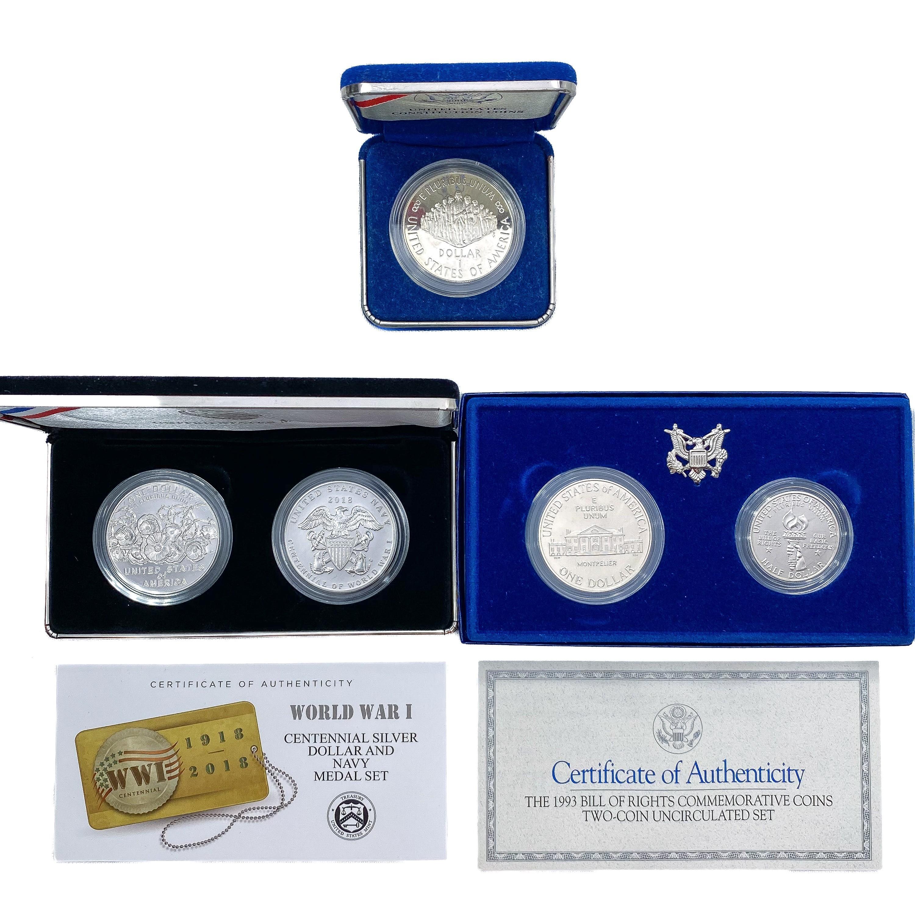 1987-2018 US Comm. Silver Dollars [5 Coins]