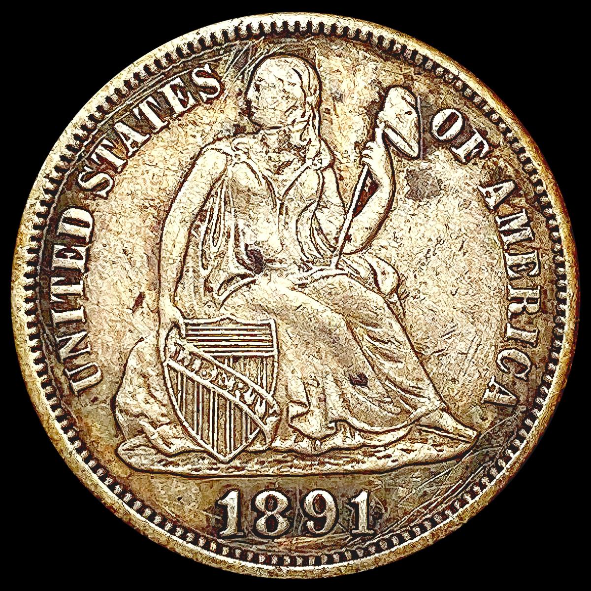 1891 Seated Liberty Dime NEARLY UNCIRCULATED