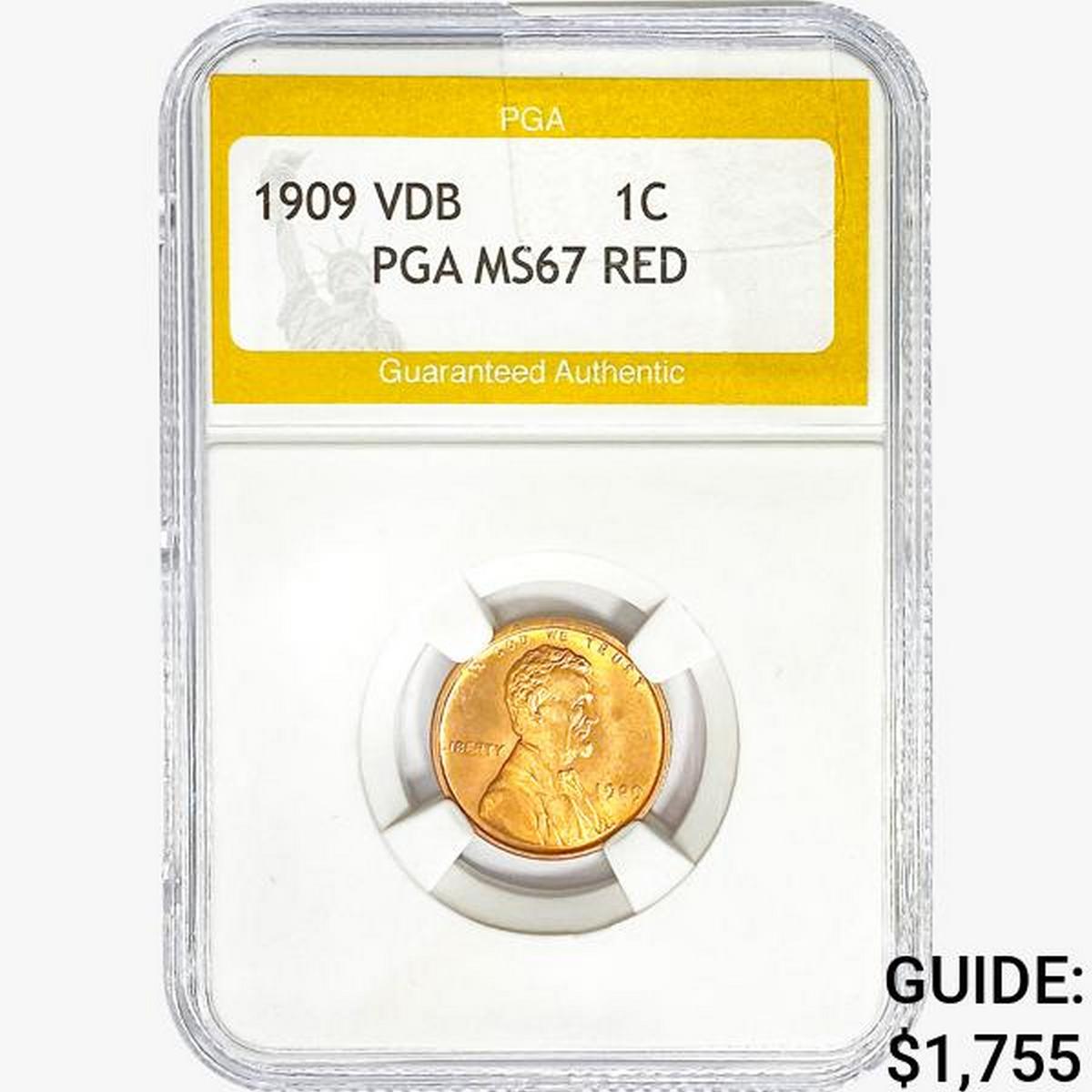 1909 VDB Wheat Cent PGA MS67 RED