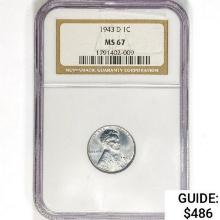 1943-D Wheat Cent NGC MS67