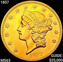 1857 $20 Gold Double Eagle CHOICE BU