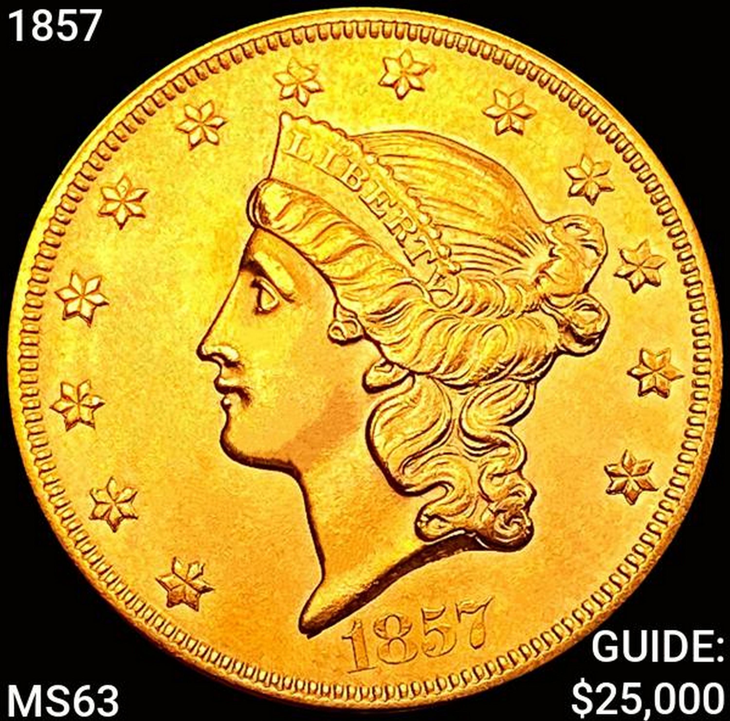 1857 $20 Gold Double Eagle CHOICE BU