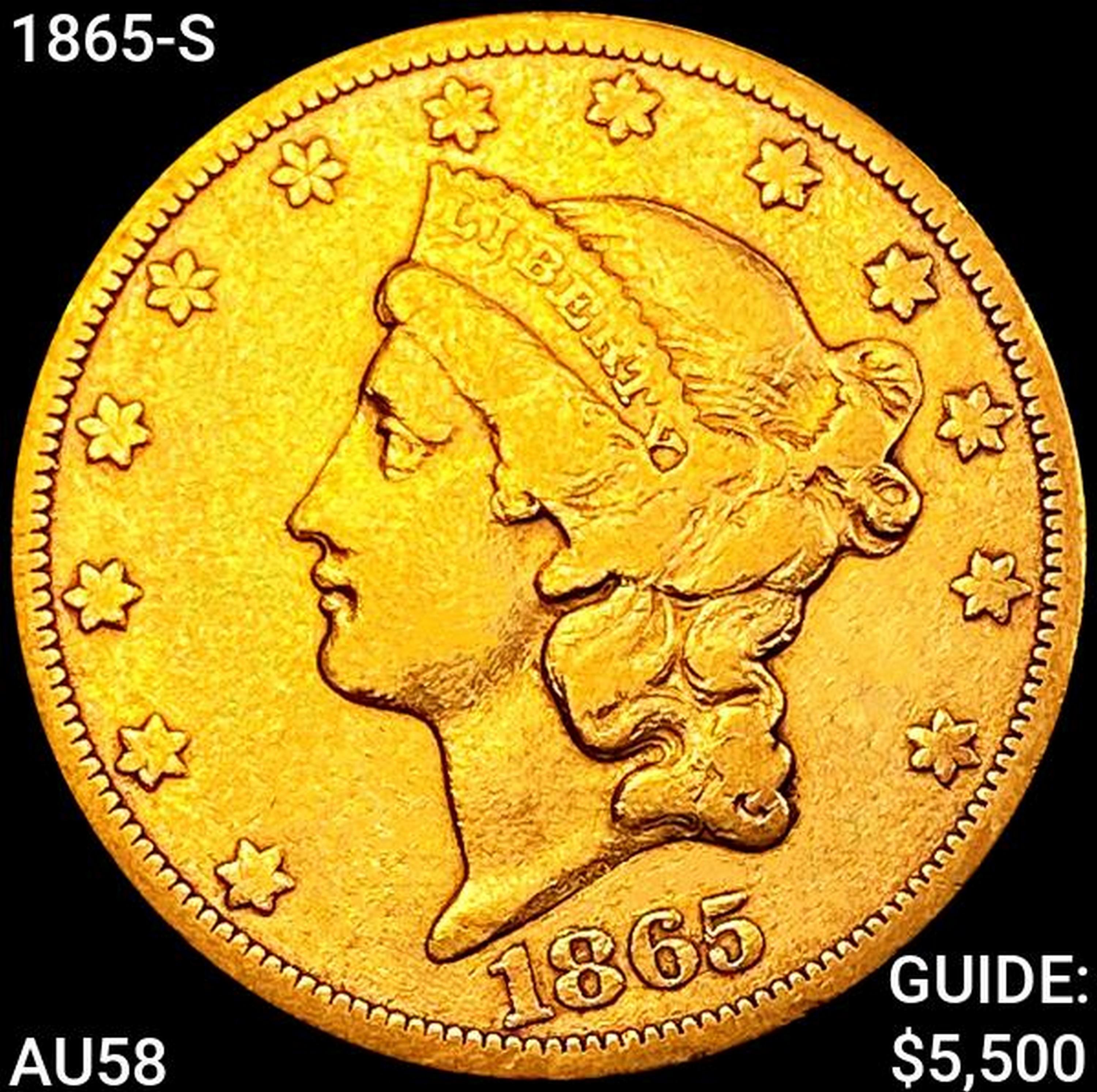 1865-S $20 Gold Double Eagle CHOICE AU