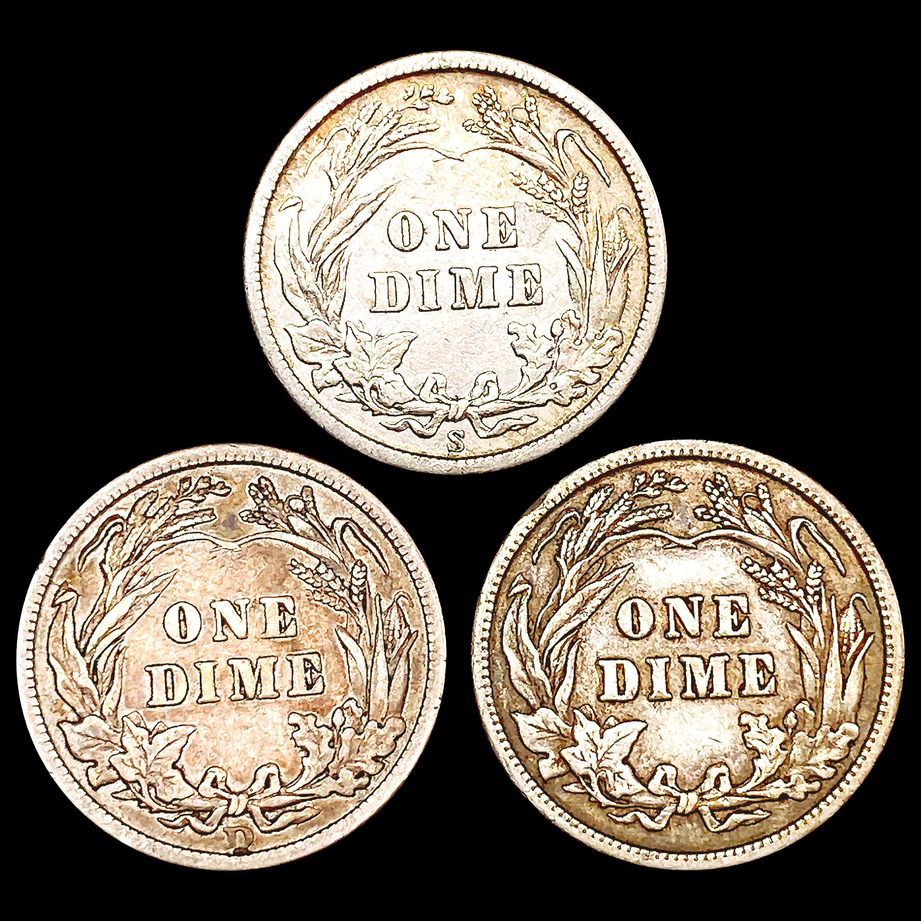 [3] Barber Dimes [1904, 1905-S, 1908-D] HIGH GRADE