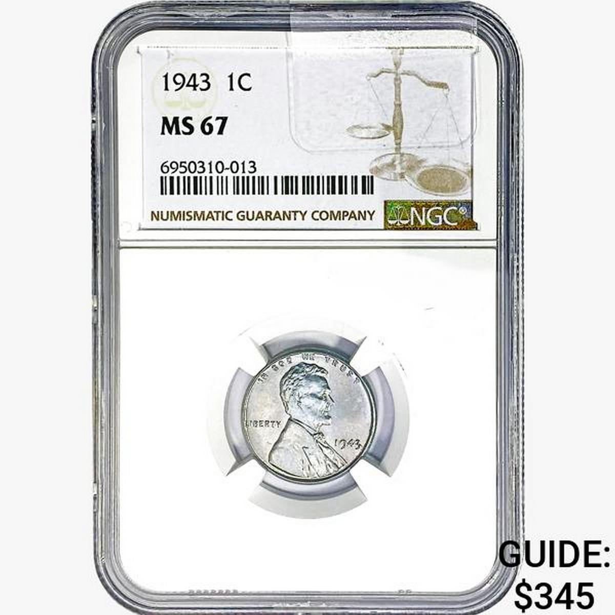 1943 Wheat Cent NGC MS67