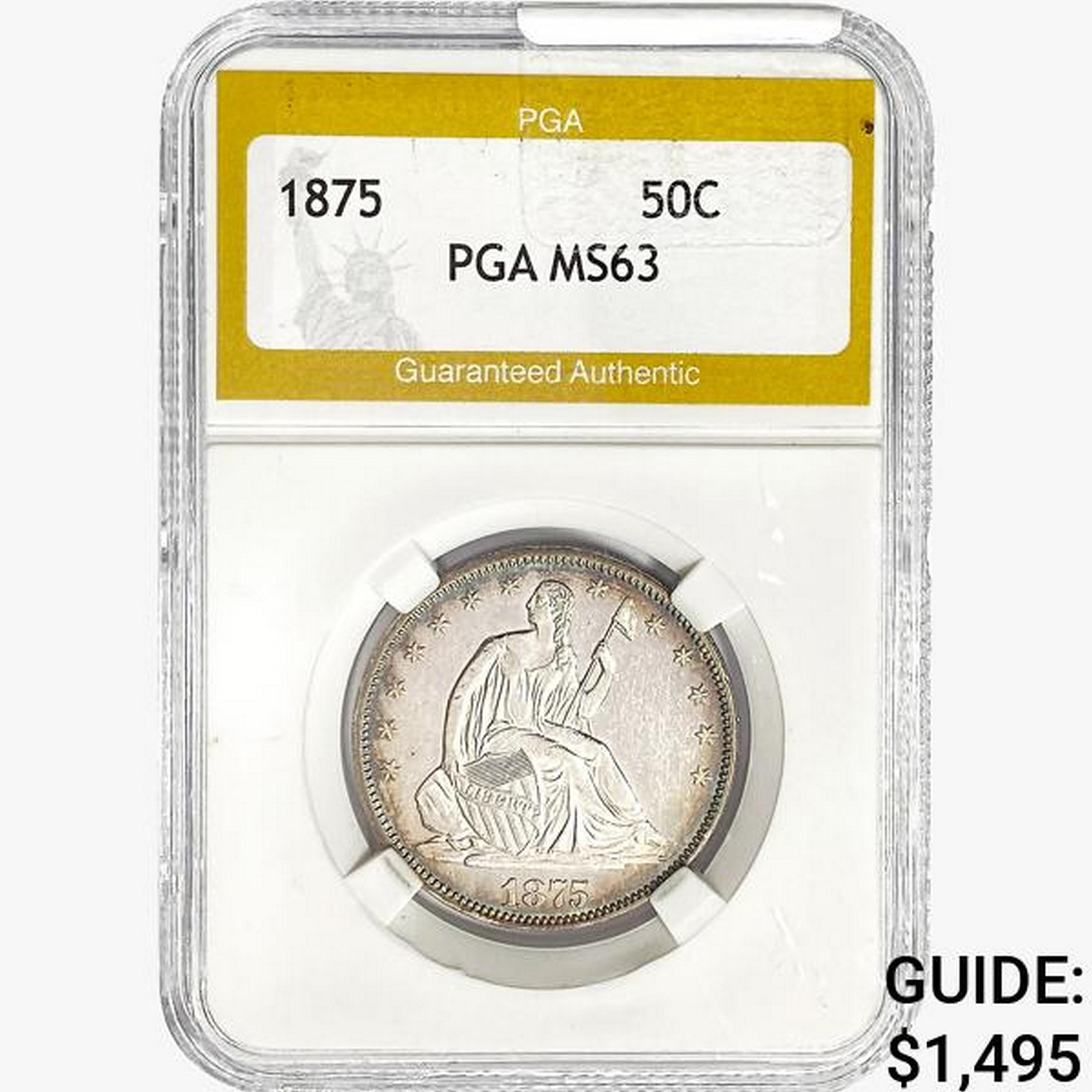 1875 Seated Liberty Half Dollar PGA MS63