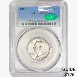 1963 CAC Washington Silver Quarter PCGS MS66