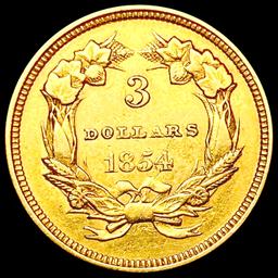 1854 $3 Gold Piece CLOSELY UNCIRCULATED