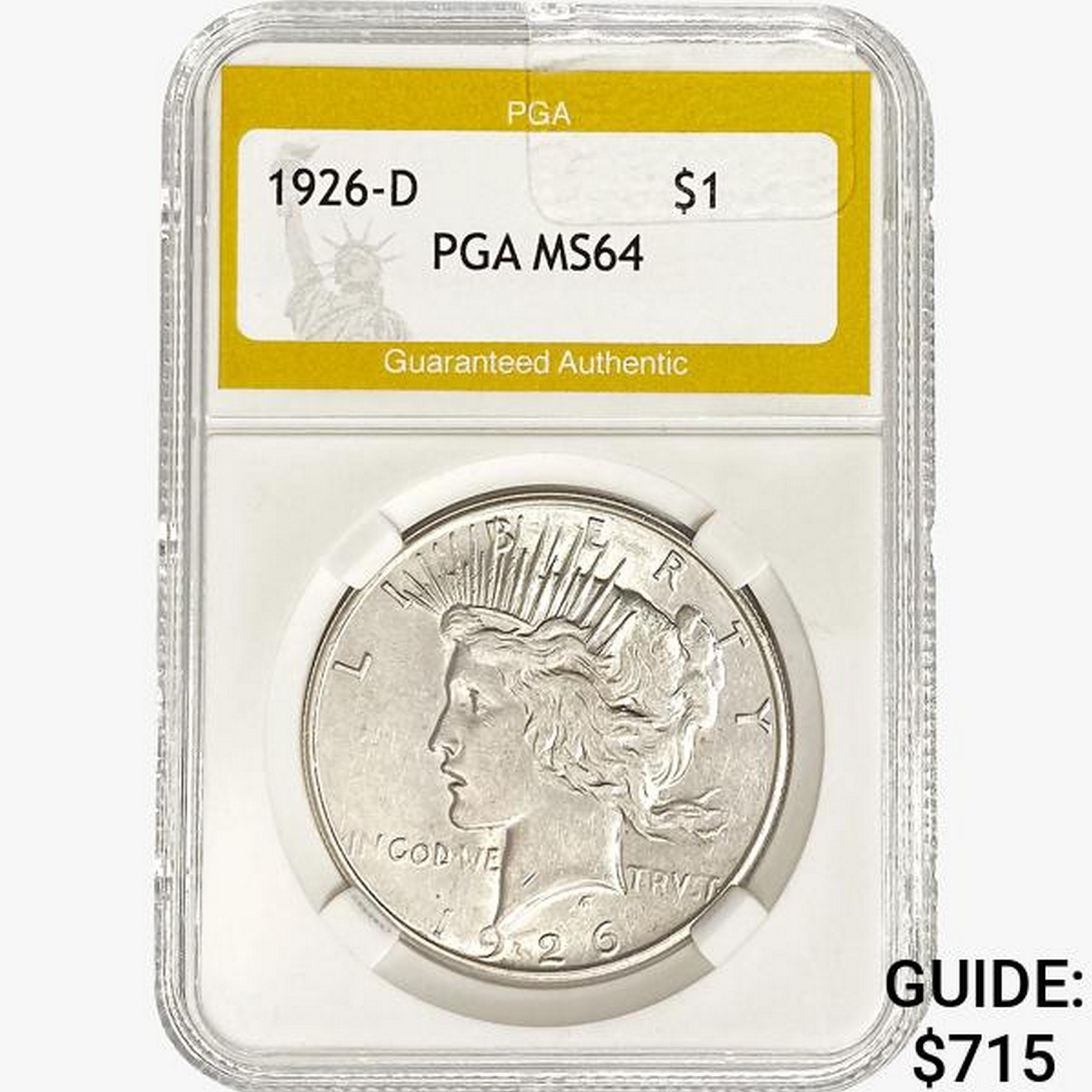 1926-D Silver Peace Dollar PGA MS64