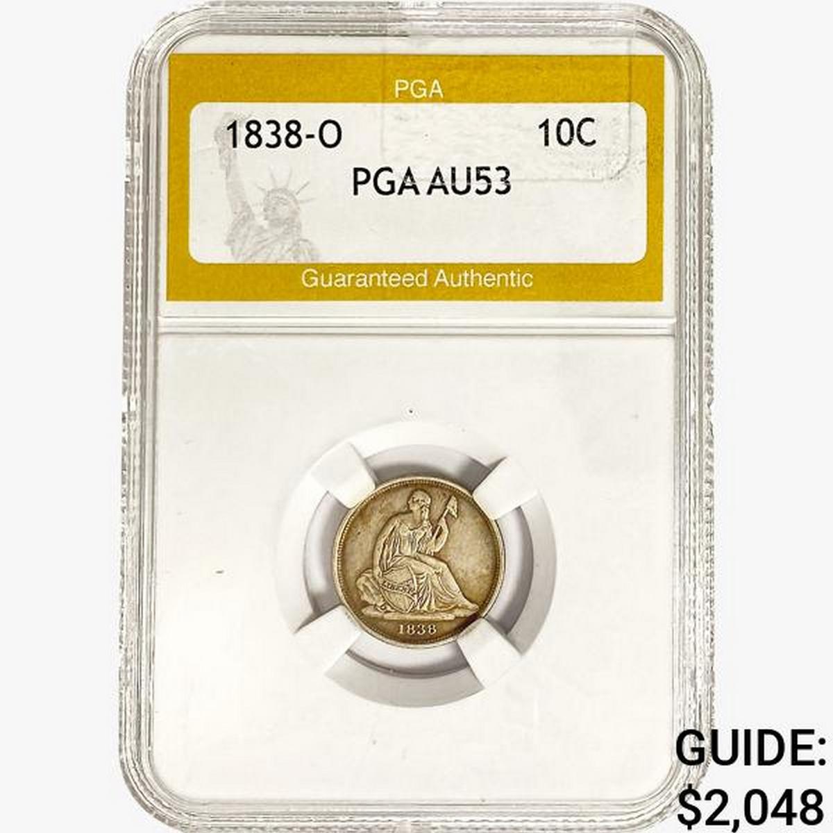 1838-O Seated Liberty Dime PGA AU53