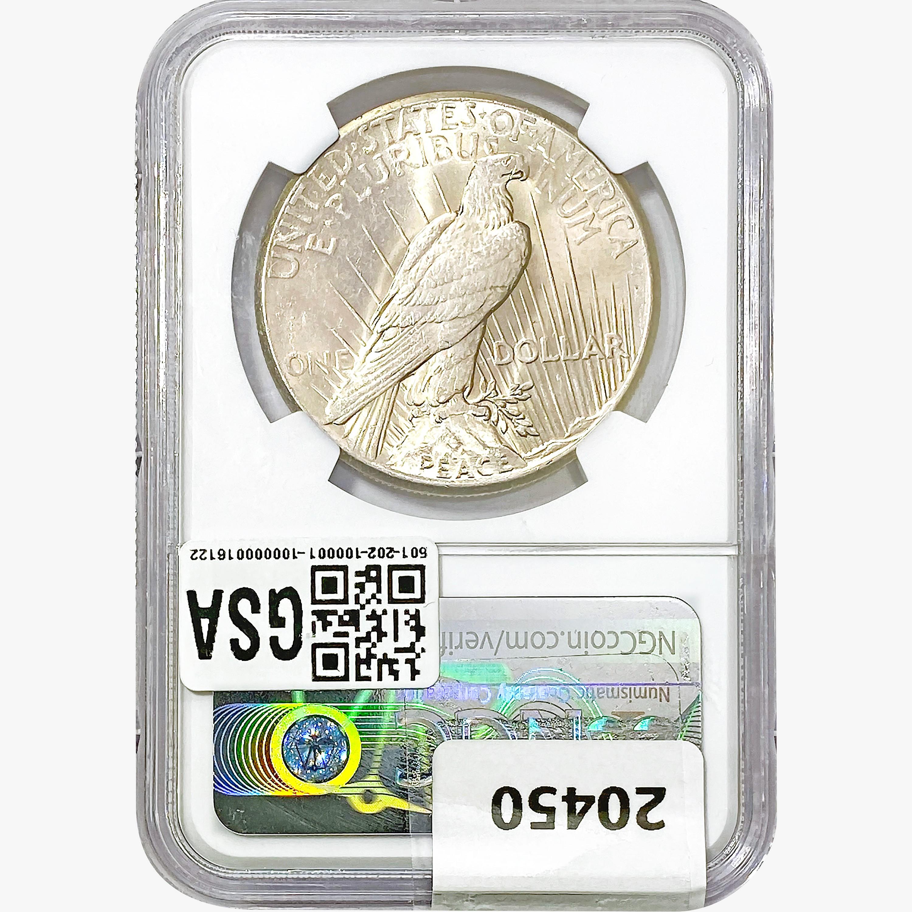 1925 Silver Peace Dollar NGC MS62