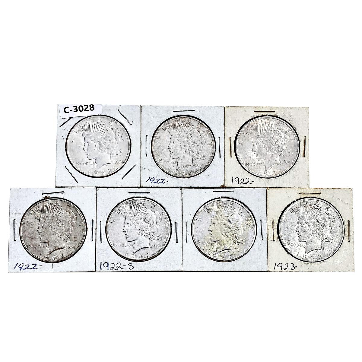 1922-1923 Silver Peace Dollars; Diff Mints [7 Coin