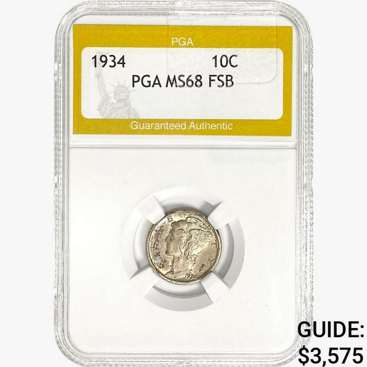 1934 Mercury Silver Dime PGA MS68 FSB