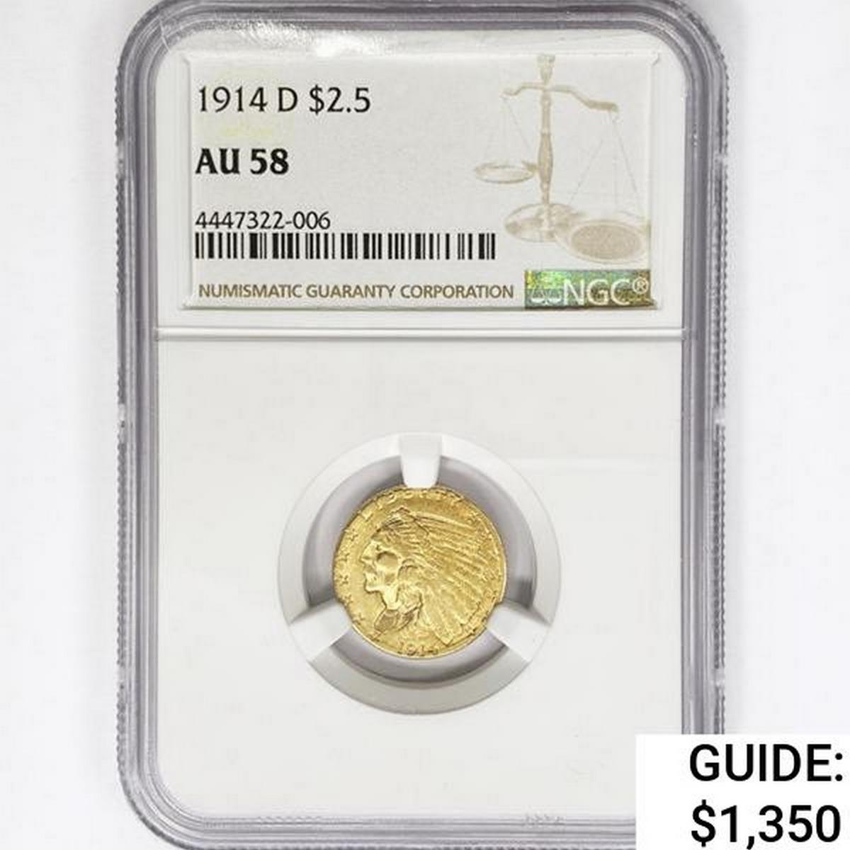 1914-D $2.50 Gold Quarter Eagle NGC AU58