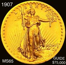 1907 High Relief Wire Rim $20 Gold Double Eagle GEM BU