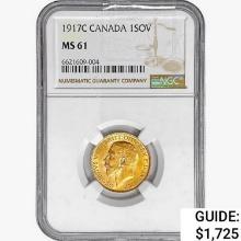 1917C Canada 1 Sovereign .2355oz. Gold NGC MS61