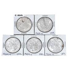 1904-O Unc. Morgan Silver Dollars [5 Coins]