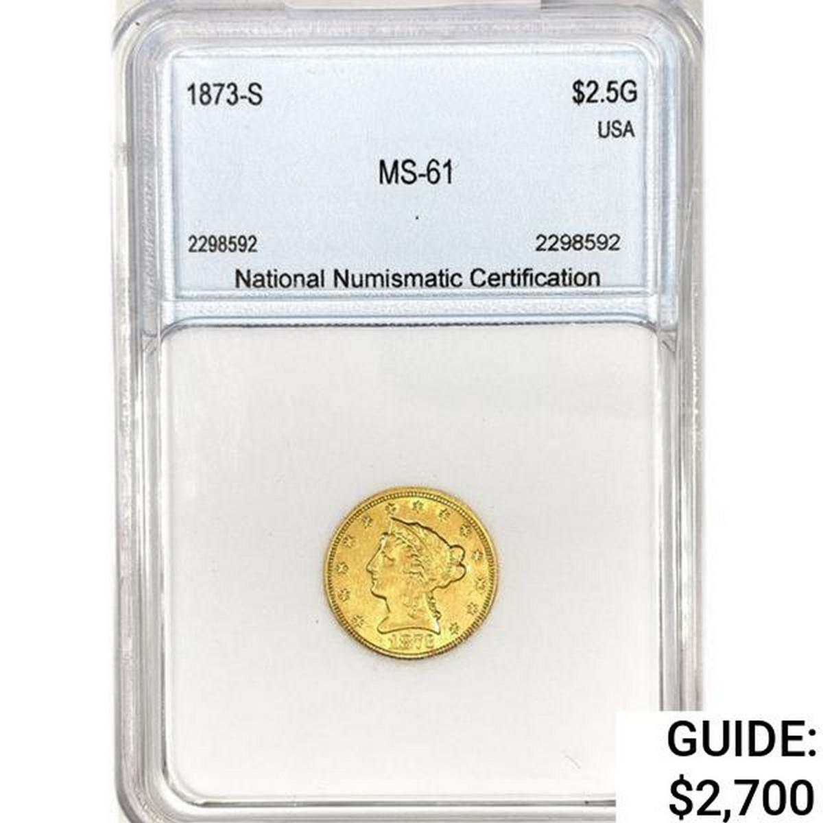 1873-S $2.50 Gold Quarter Eagle NNC MS61