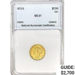 1873-S $2.50 Gold Quarter Eagle NNC MS61