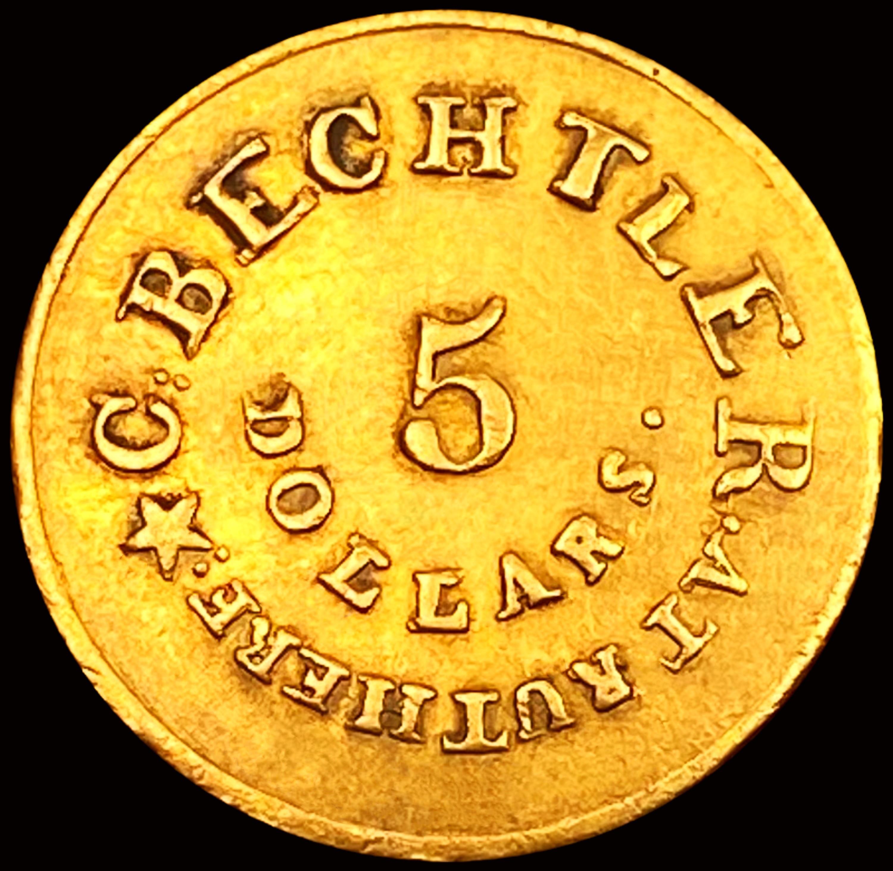 C. Bechtler $5 Gold Piece 128 G CHOICE AU