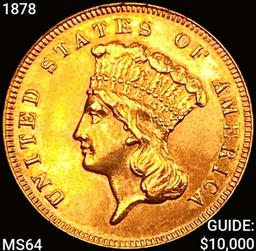 1878 $3 Gold Piece CHOICE BU