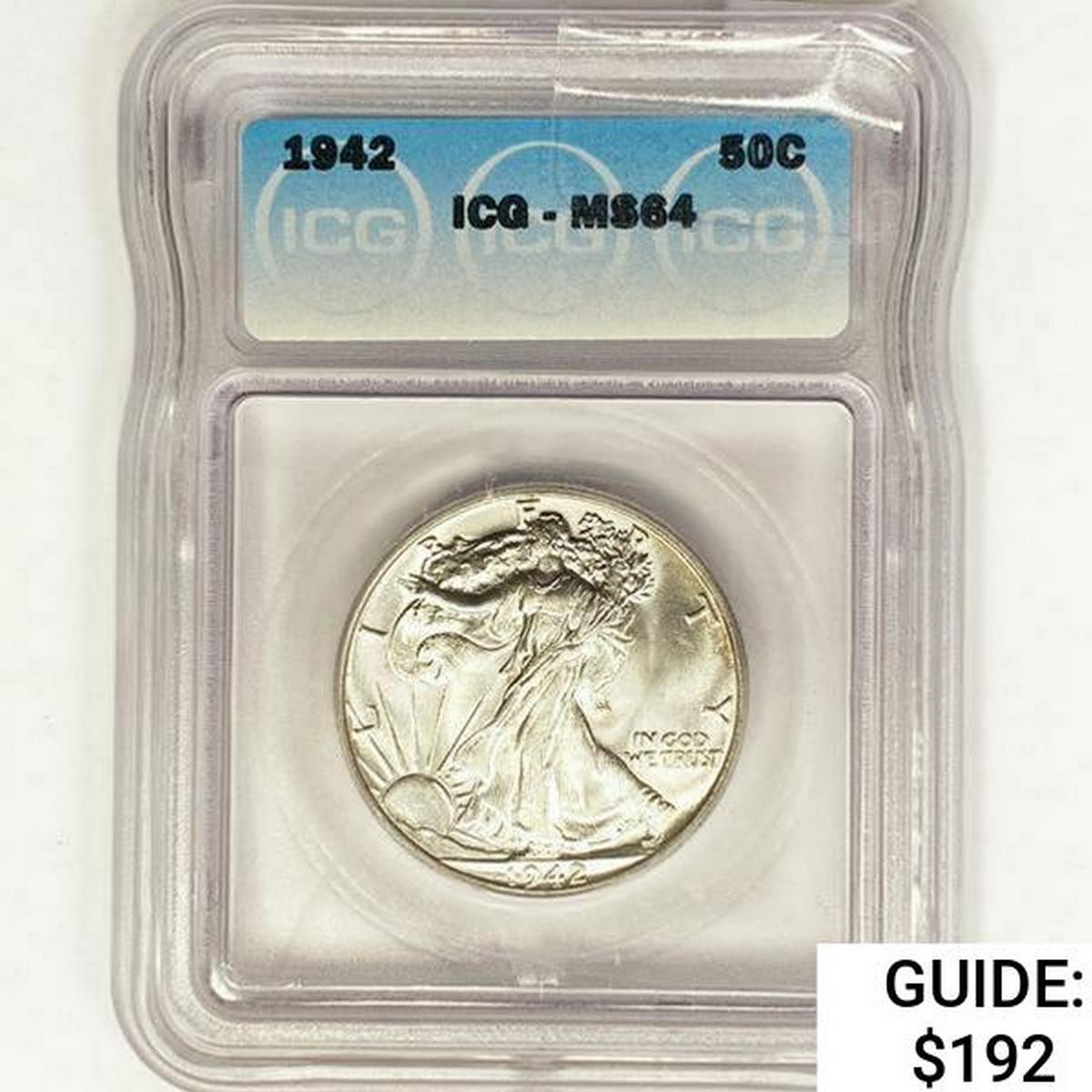 1942 Walking Liberty Half Dollar ICG MS64