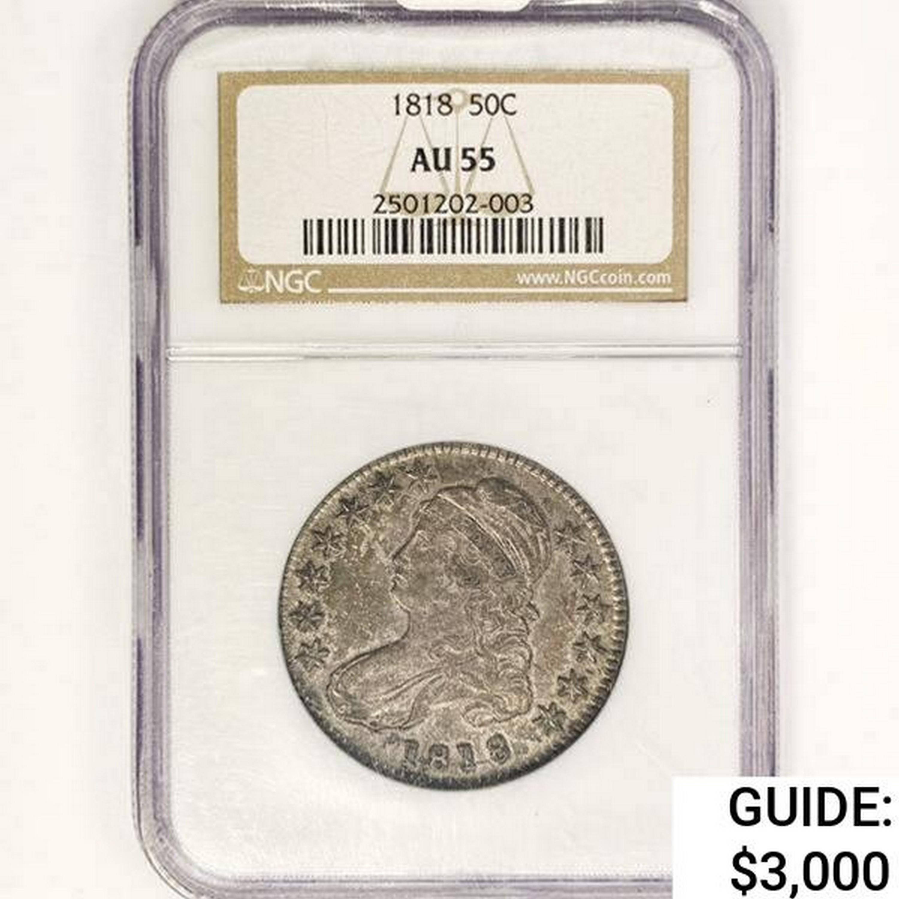 1818 Capped Bust Half Dollar NGC AU55