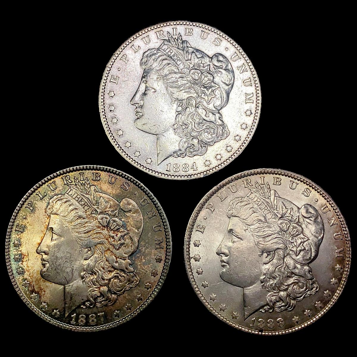 [3] Morgan Silver Dollars [1884-S, 1887, 1888] CLO