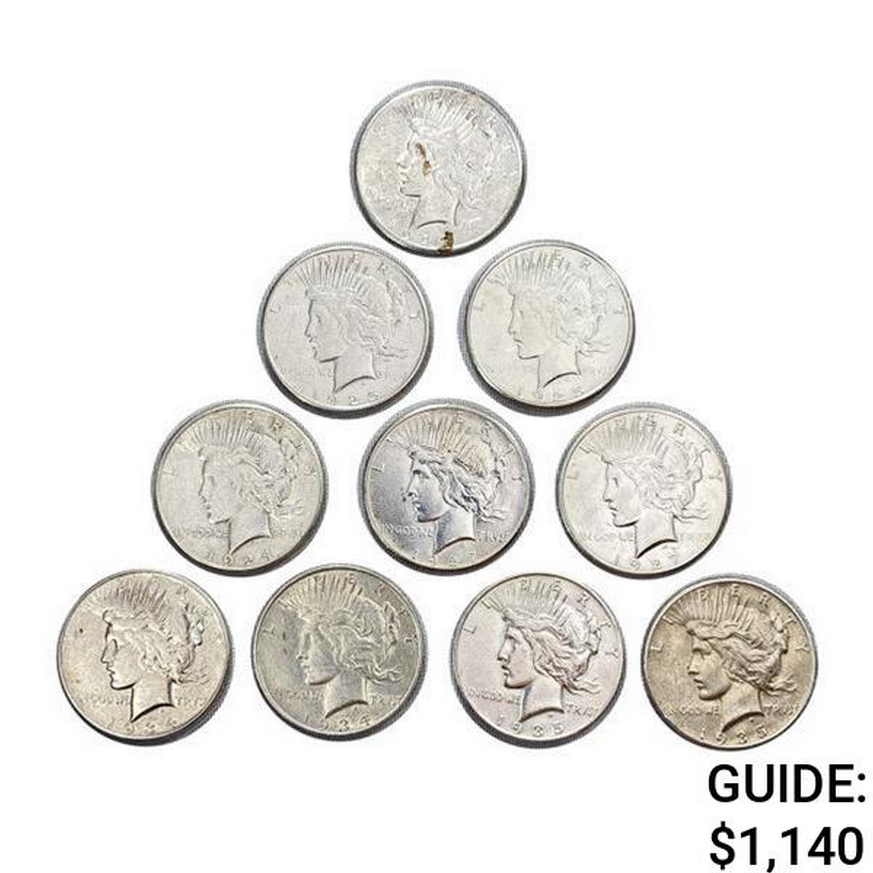 1924-1935 Silver Peace Dollars (10 Coins)