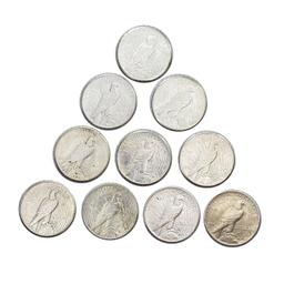 1924-1935 Silver Peace Dollars (10 Coins)