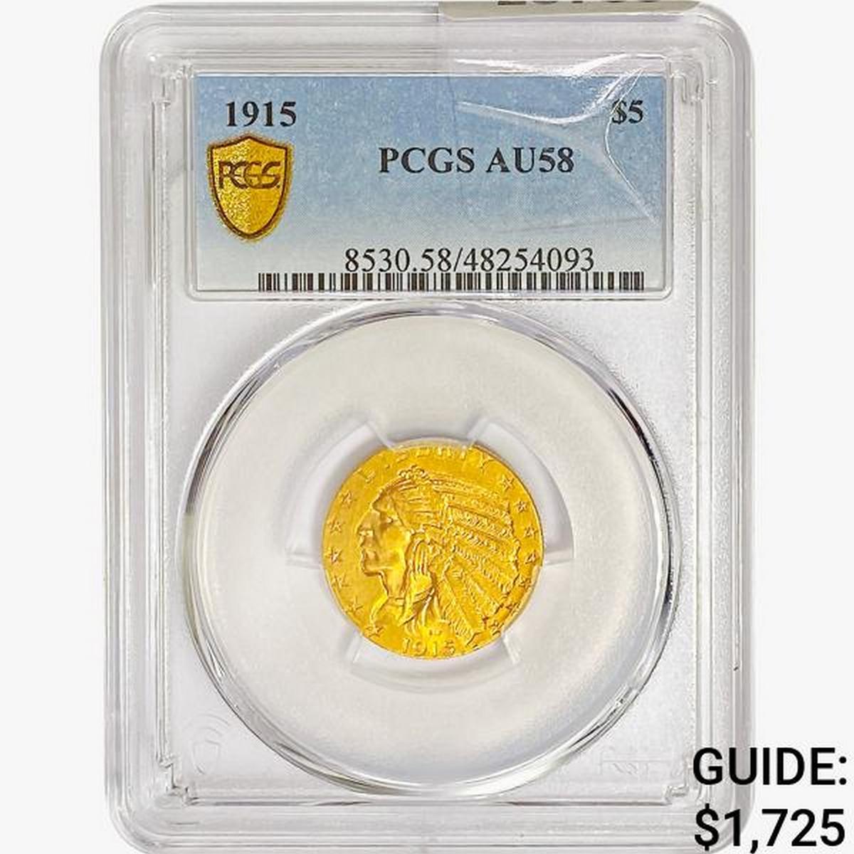 1915 $5 Gold Half Eagle PCGS AU58