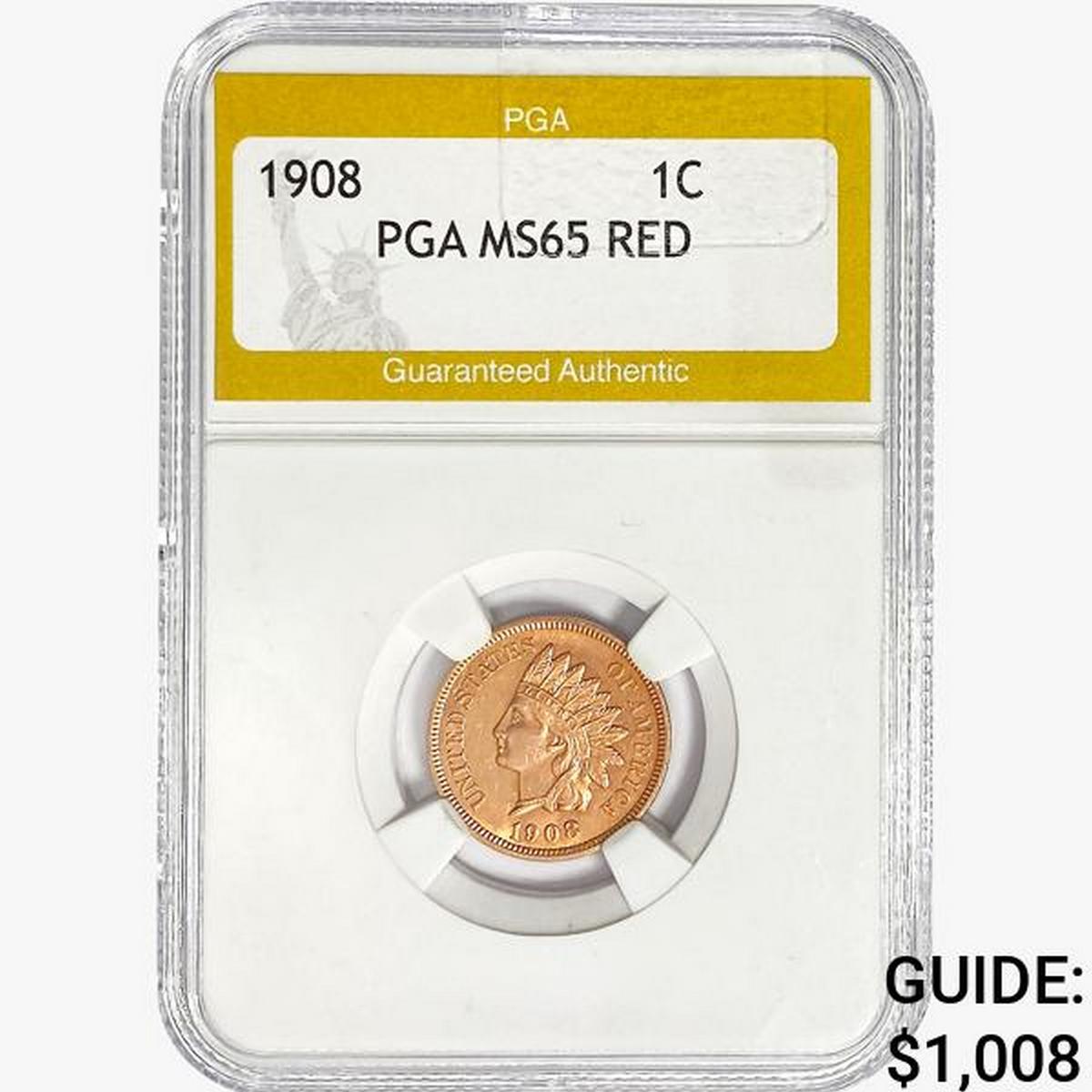 1908 Indian Head Cent PGA MS65 RED