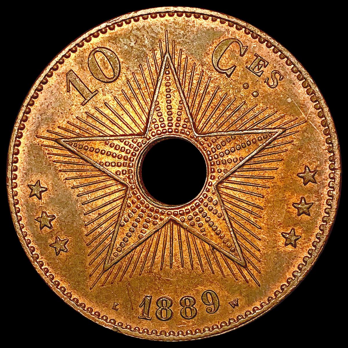 1889 Belgium Congo 10 Cents CHOICE AU