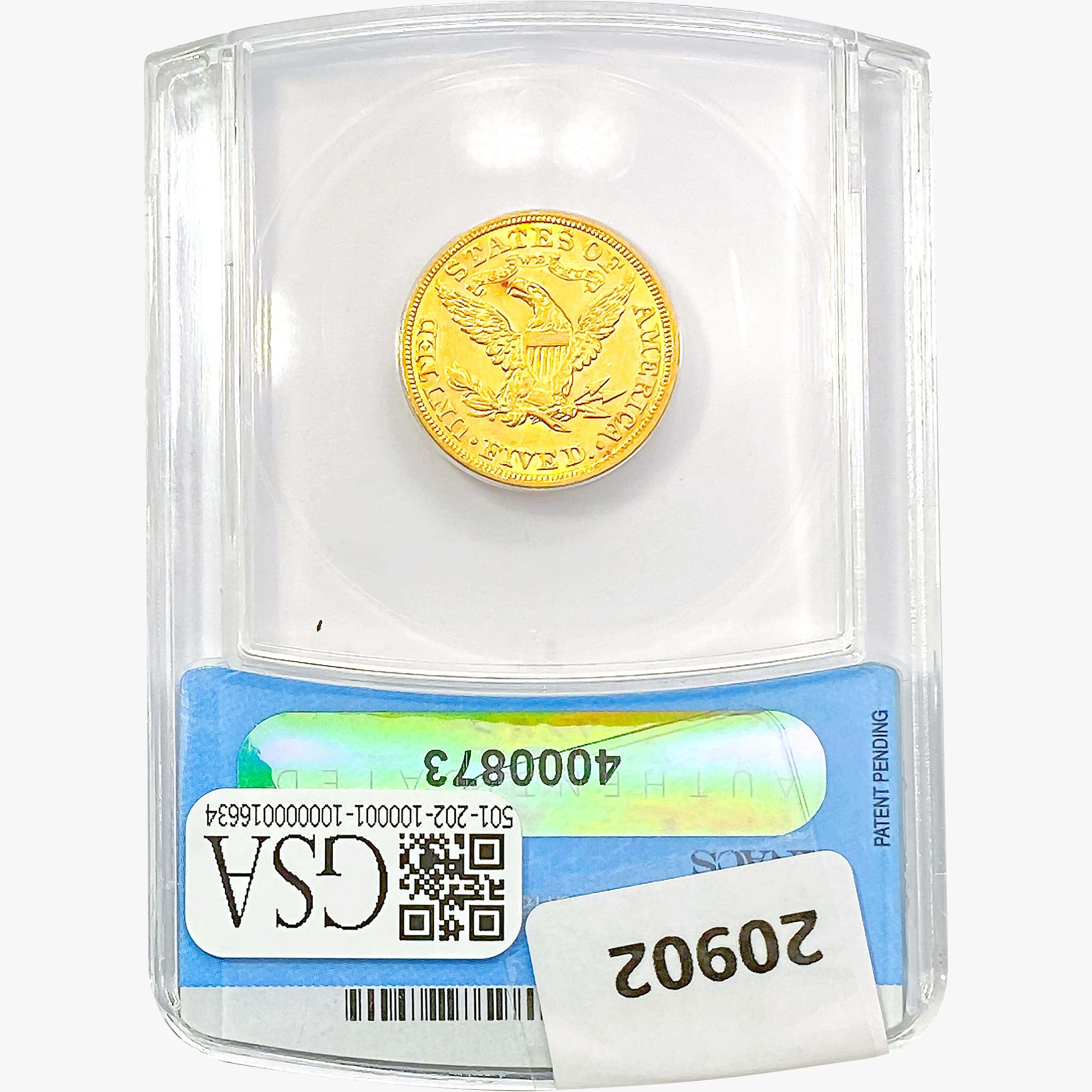 1880 $5 Gold Half Eagle ANACS AU50