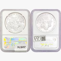 1987&1993 [2] Silver Eagle NGC MS69